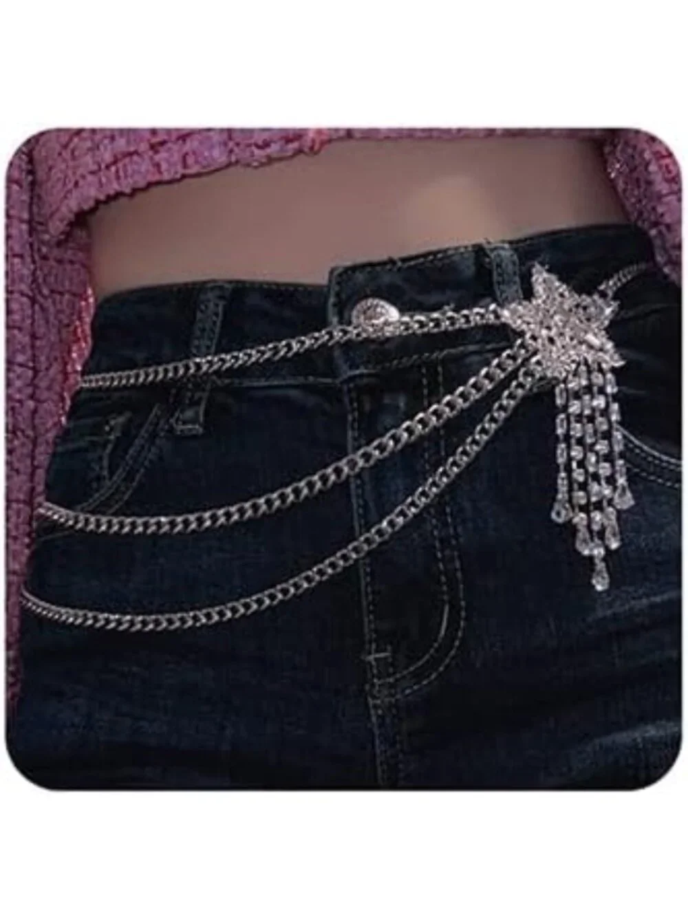 Sparkly Rhinestone Layered Chain Belt | Adjustable Metal Body Jewelry for Women